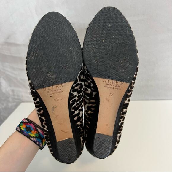 J Crew Wedge Heels Womens 8.5 Calf Hair Leopard Martina Slip On Shoes Italy - Picture 12 of 14